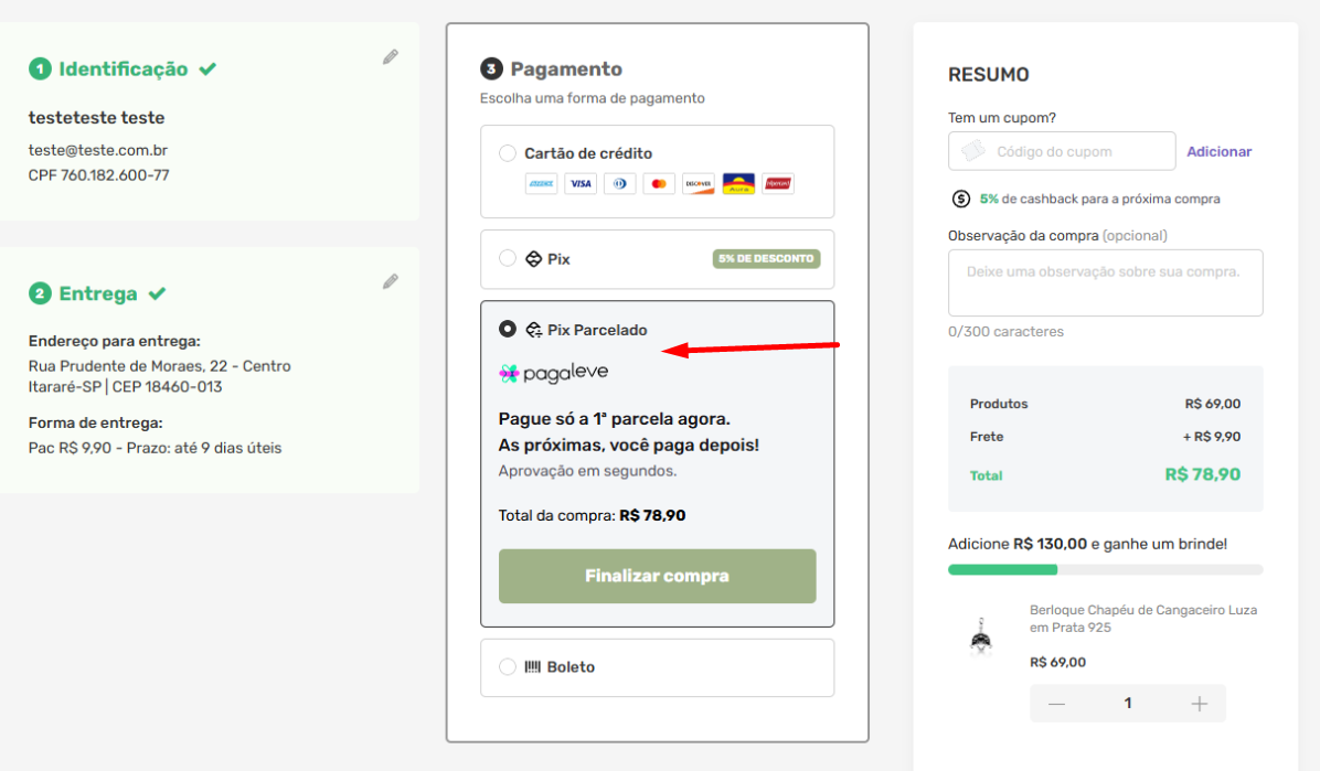 Pix PagaLeve no Checkout Yampi